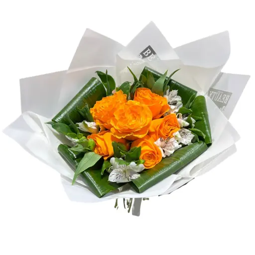 ramo de  6 rosas naranjas con papel coreano 